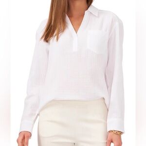 Pleione Crisp White V-Neck Blouse